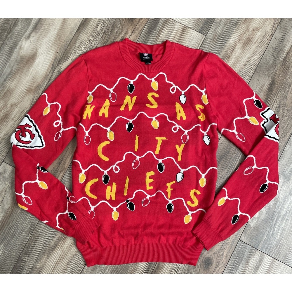 Kansas City Chiefs NFL‎ Ugly Christmas Sweater Men's Size Small Light Up
